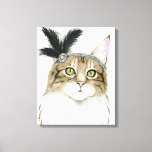 Toile Chat de Downton orné avec des plumes