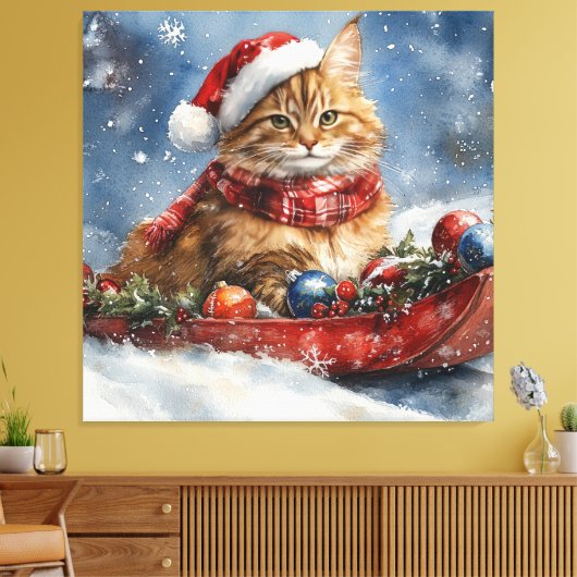 Toile Chat de Maine Coon en sledge Laisser neiger Noël (Insitu(Salon))
