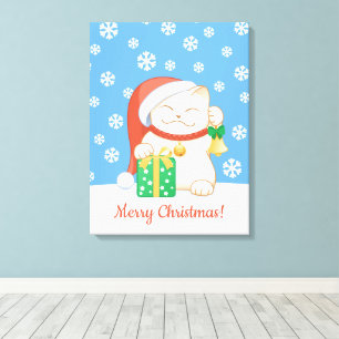 Toile Chat de Noël blanc dans un Casquette rouge