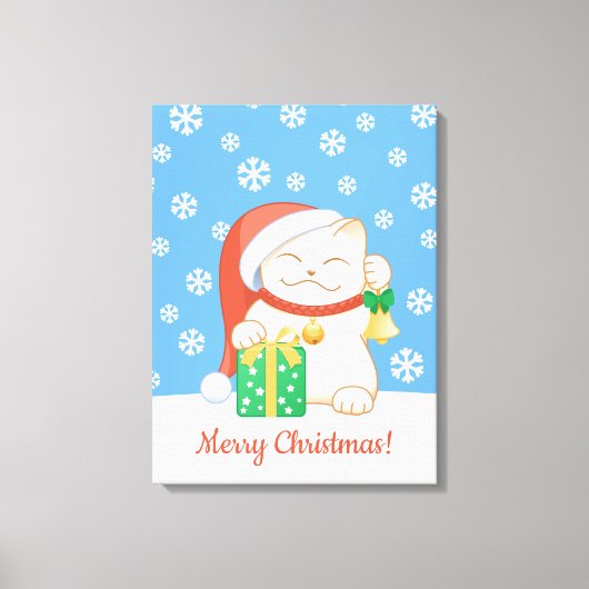 Toile Chat de Noël blanc dans un Casquette rouge (Recto)