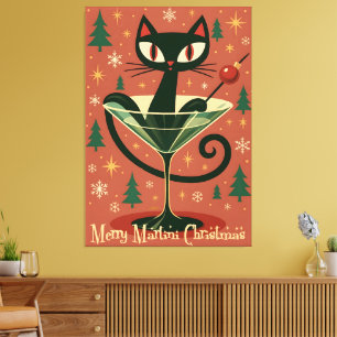 Toile Chat de Noël Merry Martini de milieu de siècle