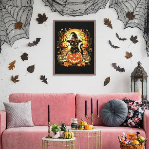 Toile Chat de sorcière de citrouille de chat noir Hallow