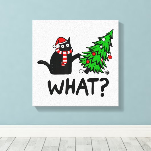 Toile Chat drôle Ce Chat Noir Poussant Arbre de Noël T- (Insitu (Plancher de Bois))