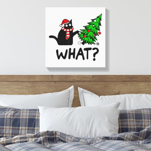 Toile Chat drôle Ce Chat Noir Poussant Arbre de Noël T- (Insitu(Chambre))