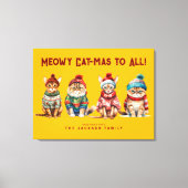 Toile Chat drôle Joyeux Jaune Décor de Noël Salutations (Recto)