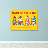 Toile Chat drôle Joyeux Jaune Décor de Noël Salutations (Insitu (Plancher de Bois))