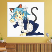 Toile Chat écolière Anime sur ses genoux en robe de femm (Insitu(Salon))