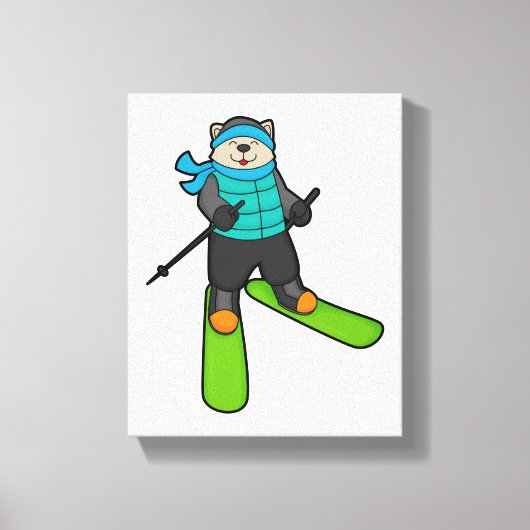 Toile Chat en Skier avec Ski (Recto)