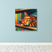 Toile Chat endormi de style bande dessinée (Insitu (Plancher de Bois))