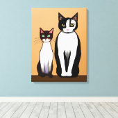 Toile Chat et chaton noir et blanc rétro moderne (Insitu (Plancher de Bois))