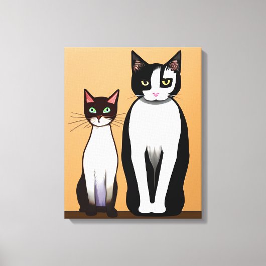 Toile Chat et chaton noir et blanc rétro moderne (Recto)