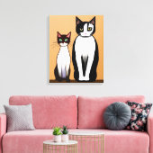 Toile Chat et chaton noir et blanc rétro moderne (Insitu(Salon))