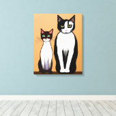 Toile Chat et chaton noir et blanc rétro moderne (Insitu (Plancher de Bois))