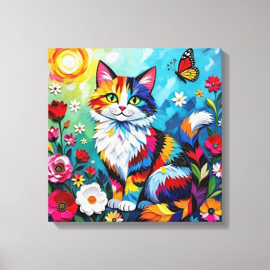 Toile Chat et papillon colorés (Recto)