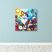 Toile Chat et papillon colorés (Insitu (Plancher de Bois))