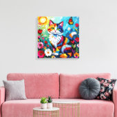 Toile Chat et papillon colorés (Insitu(Salon))