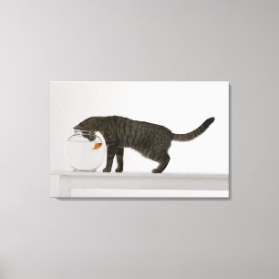 Toile Chat et poisson rouge