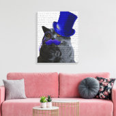 Toile Chat gris avec chapeau bleu et moustache bleue (Insitu(Salon))