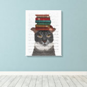 Toile Chat gris avec des livres sur la tête (Insitu (Plancher de Bois))
