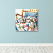 Toile Chat gris doux dormant sur une courtepointe (Insitu (Plancher de Bois))