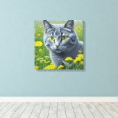 Toile Chat gris mignon avec Yellow Eyes Ai Art (Insitu (Plancher de Bois))