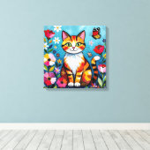 Toile Chat Impasto, Fleurs & Papillon (Insitu (Plancher de Bois))