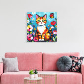 Toile Chat Impasto, Fleurs & Papillon (Insitu(Salon))