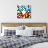 Toile Chat Impasto, Fleurs & Papillon (Insitu(Chambre))