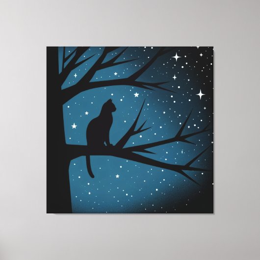 Toile Chat in Tree sur une nuit étoilée d'hiver (Recto)