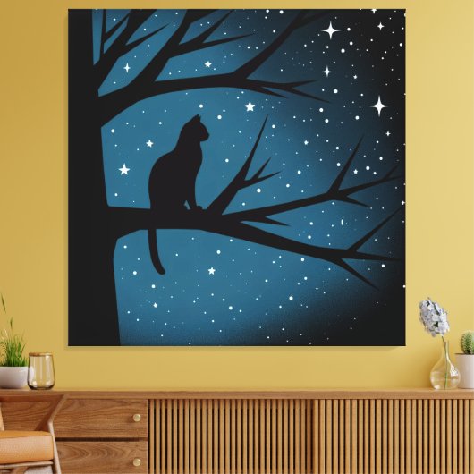 Toile Chat in Tree sur une nuit étoilée d'hiver (Insitu(Salon))