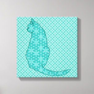 Toile Chat japonais - Kimono turquoise