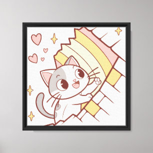Toile Chat Kawaii Faisant Éclater un Mur Ca Dessin Ani