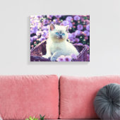 Toile Chat Kitten Bleu Oyé En Panier Avec Fleurs Violett (Insitu(Salon))