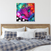 Toile Chat Kitty Abstrait violet orange vert noir blanc (Insitu(Chambre))