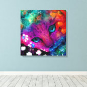 Toile Chat Kitty Abstrait violet orange vert noir blanc (Insitu (Plancher de Bois))