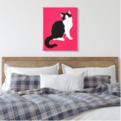 Toile Chat Kitty, noir et blanc sur rose chaud (Insitu(Chambre))