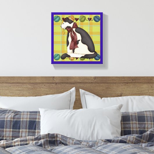 Toile Chat Kitty sur Plaid (Insitu(Chambre))