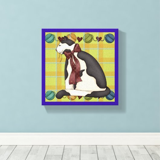 Toile Chat Kitty sur Plaid (Insitu (Plancher de Bois))