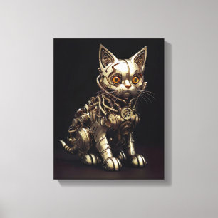 Toile Chat mécanique : Un Chat en métal Steampunk