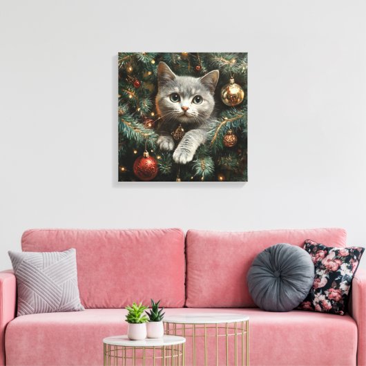 Toile Chat mignon à l'intérieur de l'arbre de Noël (Insitu(Salon))