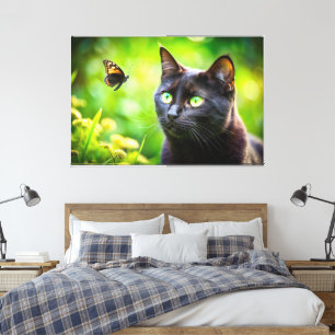 Toile Chat mignon avec une belle image de papillon Natur