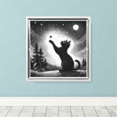 Toile Chat noir avec ciel avec lune (Insitu (Plancher de Bois))