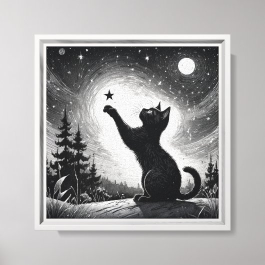 Toile Chat noir avec ciel avec lune (Recto)