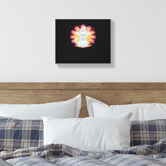 Toile Chat noir avec fleur psychédélique T-Shir surdimen (Insitu(Chambre))