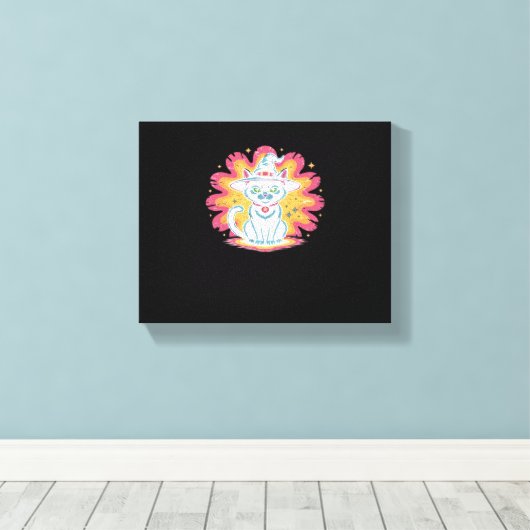 Toile Chat noir avec fleur psychédélique T-Shir surdimen (Insitu (Plancher de Bois))