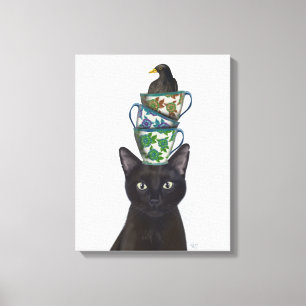 Toile Chat noir avec Teacups et Blackbird