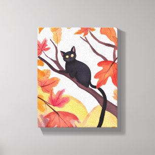 Toile Chat Noir dans un Arbre   Automne Tombe Drôle Épou