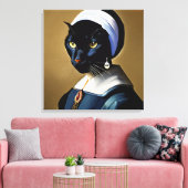 Toile Chat noir dans une oreille perle (Insitu(Salon))