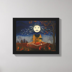 Toile Chat noir diable Halloween Moon Trick ou Treat