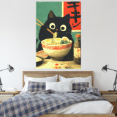 Toile Chat noir drôle mangeant du Ramen (Insitu(Chambre))